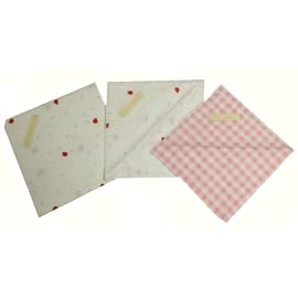 2重織りガーゼハンカチ 3P てんとう虫×チェック柄 ピンク