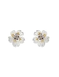 14k Gold Baby Earrings with White Enamel and CZ