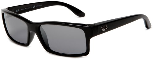 Ray-Ban RB4151 Rectangle Sunglasses 59 mm, Polarized, Shiny Black/Polarized Crystal  Grey Silver Mirror