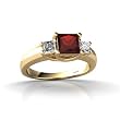 14K Yellow Gold Genuine Square Garnet and Diamond 3-Stone Ring
