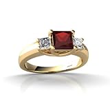 14K Yellow Gold Genuine Square Garnet and Diamond 3-Stone Ring