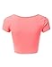 JJ Perfection Women's Solid Basic Short Sleeve Stretch Scoop Neck Crop Top
