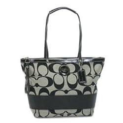 Coach Signature Stripe Shopper Book Bag Tote 15112 Black White