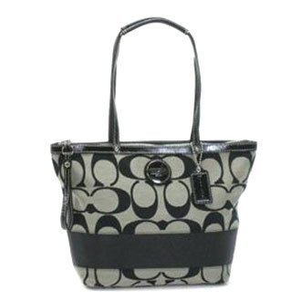 Coach Signature Stripe Shopper Book Bag Tote 15112 Black White