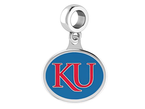 University of Kansas Jayhawks Enameled Drop Charm. Solid Sterling Silver with Color Enamel