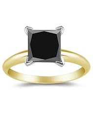 2.00 Cts 6.00-6.58 mm AAA Princess Black Diamond Solitaire Ring in 14K Yellow Gold {DIAMOND APPRAISAL INCLUDED}