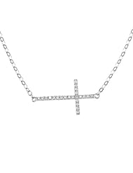 Sterling Silver 16 + 2" extension Sideways Cross CZ Necklace