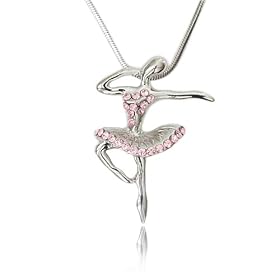 Buy Silver and Pink Crystal Dancer Balerina Charm Pendant Necklace Fashion Jewelry by PammyJ Necklace