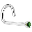 Solid 18KT White Gold (May) 1.5mm Genuine Emerald Left Nostril Screw - 20 Gauge