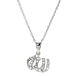Sterling Silver Colorless Cubic Zirconia Allah Necklace .925 Stamp Hypoallergenic