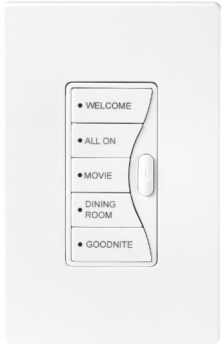 Eaton RFWC5WS ASPIRE RF Wall Mount 5-Scene LED Keypad, 120-volt, White Satin