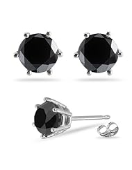 1.00 Ct of 4.89-4.93 mm AAA Round Black Diamond Stud Earrings in 14K White Gold