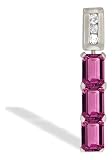 14K White Gold Genuine Emerald-cut Pink Tourmaline and Diamond 3-Stone Pendant