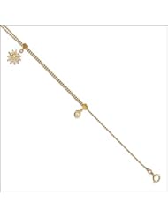 14k Yellow and Rose Gold, Dangling Flower Charm Anklet with Sparkly Created Gems.
