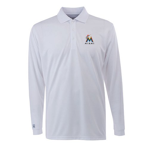 Miami Marlins Long Sleeve Exceed Desert Dry Polo by Antigua
