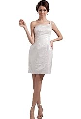 Lace Beaded Satin High-Low-Hem Evening Dress/Wedding Dress 