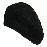BLACK KNIT SOFT STRETCH TRADITIONAL TAMI BERET CAP HAT
