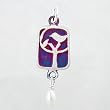 Rectangular Bird in a Tree Pendant in Sterling Silver and Patina with Pearl Gemstone Bead , #8769