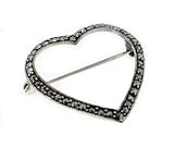 Large Sterling Silver Open Marcasite Heart Brooch Pin - B00023JULA