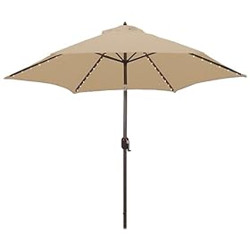 9-Foot TropiLight Lighted Bronze Aluminum Market Umbrella with Beige Poly Cover by 