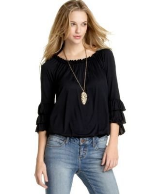 American Rag Three-Quarter Tiered-Sleeve Smocked Knit Top