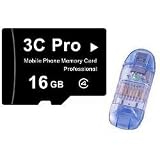 3C Pro 16GB microSD microSDHC Transflash Memory Card Class 4 with SD Adapter & R1 Card Reader Blue - Bulk