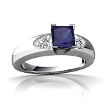 14K White Gold Square Genuine Sapphire Engagement Ring