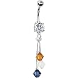 Blue Gold White Crystal Sports Team Belly Ring