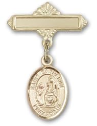 Gold Filled Baby Badge with St. Catherine of Siena Charm and Polished Badge Pin, Patronage, Catholic Saint Catherine of Siena Patron Saint of Fire Prevention, Italy, Artists, Nursing Services & Nurses, Philosophers, Secretaries