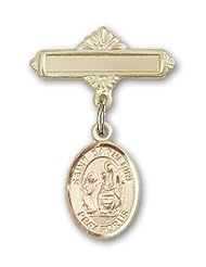 Gold Filled Baby Badge with St. Catherine of Siena Charm and Polished Badge Pin