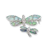 Sterling Silver Created Opal Dragonflies Pin