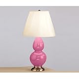 IMAGE OF Robert Abbey 1619 Double Gourd - Accent Lamp, Schiaparelli Pink Glazed Ceramic Antique Silver Finish and Ivory Stretched Fabric Shade