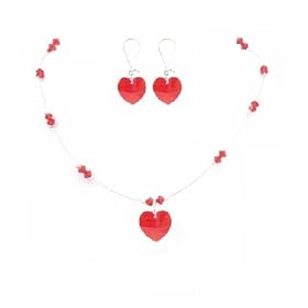 NSC696 Valentine Romantic Siam Red Jewelry Heart Pendant Earrings Necklace with Gift Box