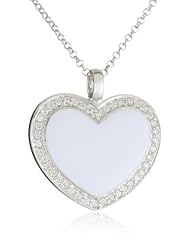 Giorgio Martello Sterling Silver and White Agate Heart Cubic-Zirconia Necklace