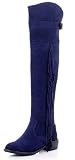 Aphnus Genuine Leather Over Knee Boots Tassels Boots