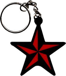 Click here to buy Red & Black 2 Nautical Star - Rubber Keychain (Keyring Keyfob).