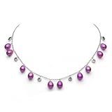 Sterling Silver 7-8mm Purple Freshwater Pearl with Amethyst Gemstones Necklace 16+2