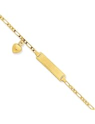 14k Gold 6in Engraveable Figaro Link w/Dangling Heart Baby/Child ID