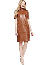 Autograph Leather Classic Collar Shirt Dress