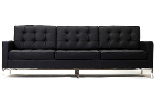 Modern Florence Style Sofa Genuine Black Leather