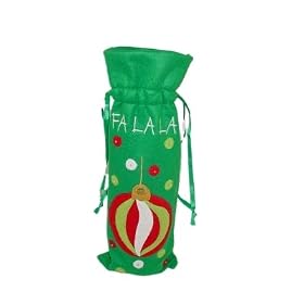 Liquor Wine Bottle Cover Jacket Green Felt says Fa La La by