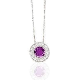 SPARKLING .75 TCW BEZEL SET AMETHYST AND DIAMOND 14K WHITE GOLD PENDANT by Fairfield Jewelers