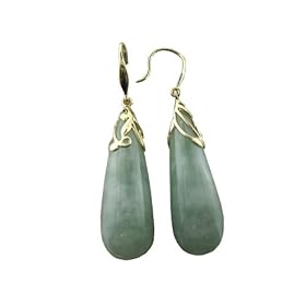 Light Green Jade Gaia Teardrop Earrings, 14k Gold by 