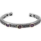 Sterling Silver and 14K Yellow Gold Amethyst and Sapphire Bracelet
