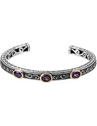 Sterling Silver & 14K Yellow Gold 07.00X05.00mm/04.00mm Genuine Amethyst & Sapphire Bracelet