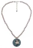 Yellow Gold Filled Champagne Freshwater Cultured Pearl Necklace with Cloisonne Flower Pendant, 16-18