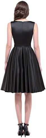 Women's Sleeveless Crew Neck Vintage Party Dress With Belt Black(XL)