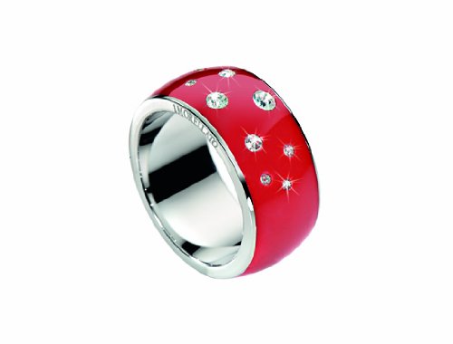 Morellato Love Rings Women’s Wide Ring – Stainless Steel, Red Enamel & White Crystals – Size Q – SNA08016