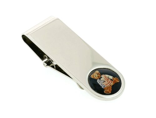 Silver plated patriotic teddy bear Money Clip. Made in the USA