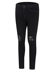 Apparel: HANIOCAL Mens Slim Fit Black Stretch Destroyed Ripped Skinny Denim Jeans